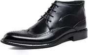 [Generic] Wingtip Brogue Boot for Men Work Boot Lace Up StyleGenuine Leather Carving Easy Care Block Heel Pointed Toe Retro Colors Men's Leather Shoes
