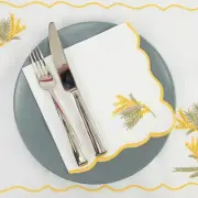 NEW Serenk Wave Picot Mimosa White Linen Napkin 39x39cm