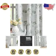 Luxury 84-Inch Blackout Curtains with Floral Design - Stylish Rod Pocket Panels