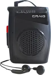 Craig Stereo Cassette Player/Recorder with Earphones: Portable AM/FM black