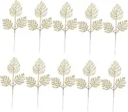 Mobestech 10pcs Christmas Leaf Artificial Christmas Picks Mini Christmas Tree Treetop Christmas Leaves Stem Christmas Tree Storage Bag Decorations Fairy Lights Outdoor Glitter Powder Golden