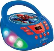 Lexibook RCD109SP Marvel Spider-Man-Bluetooth CD Player for Kids – Portable, Multicoloured Light Effects, Microphone, Aux-in Jack, AC or Battery-Operated, Girls, Boys, Blue/Red