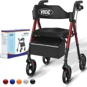 Walkers for Seniors, Foldable Walker with Seat, Rollator Walker - Red