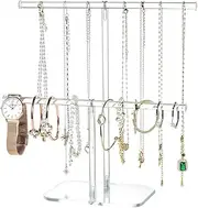 [MOTRAIN] Jewelry Organizer Stand, 2-Tier Acrylic Clear Display Holder Stand, Necklace and Bracelet Hanging Organizer, Bangles, Rings, Earrings and Watch Display Organization