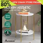 ALFORDSON Side Table Sofa End Bedside Nightstand Round Marble Shelf Gold
