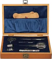 Vintage Embroidery Scissors Set, Stainless Steel Sewing Kit, Multifunctional Sewing Tools with Syringe, Thimbles, Thread Cutter, Retro Design, for Sewing, Embroidery, Knitting, Cr (Silver)