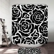 Black and White Roses Pattern Shower Curtain