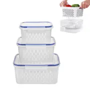 3Pack Fridge Food Storage Container Set with Lids with Strainer