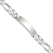 [JewelryWeb] 925 Sterling Silver Solid Polished Figaro ID Bracelet 20 Centimeters Lobster Claw 10mm Wide 3mm Thick Identification-Bracelet for Women