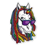 Rasta Dreadlocks Unicorn, Vinyl Decal Sticker, Indoor Outdoor, 3 Sizes, #8912