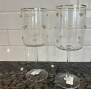 Set of 2 Gold Bow With Gem Wine Stem Glasses Coquette RARE