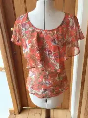 warehouse studio floral top floaty orange flowers uk 8 bnwt