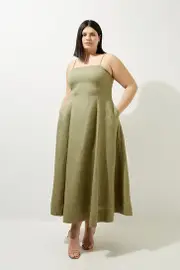 Lydia Millen Plus Size Linen Woven Strappy Maxi Dress