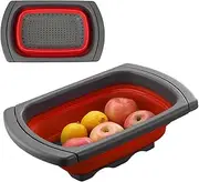 Folding Strainer | Over The Sink Colander with Rectangle - Silicone Colander Set Foldable Kitchen Food Strainer Basket with Raised Feet for Draining Pasta Vegetable