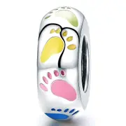 Solid 925 Sterling Silver Multicolour Footprints Charm