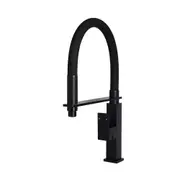 MEIR Round Pull Down Kitchen Mixer Tap - Gooseneck - Square Base - Matte Black