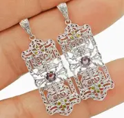Natural Amethyst & Peridot 925 Sterling Silver Filigree Earrings Jewelry AB5@31