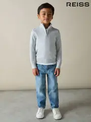 Reiss Iced Blue Blackhall 3-9 yrs Merino Wool Half-Zip Funnel Neck Jumper (AJ9006) | $60
