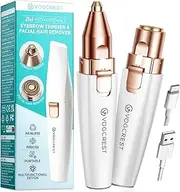Rechargeable Eyebrow Trimmer & Facial Hair Remover for Women, 2 IN 1 Eyebrow Razor and Flawless Hair Remover, Eyebrow Lips Nose Body Facial Hair Removal for Women with Built-in LED Light (White)