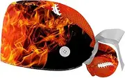 [WOSHJIUK] Working Hat 2 Pack Scrub Caps for Women,American Football in fire,Tie Back Cap Adjustable Scrub Hat