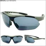 Men's Sporty Wrap Around BIFOCAL READING SUN GLASSES READERS Large Gray Frame