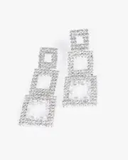 Crystal Triple Square Drop Earrings