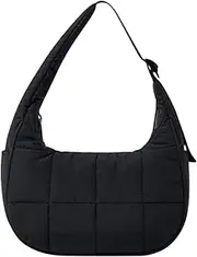 [Fruusv] Puffer Crescent Shoulder Bag, Carryall Boho for Women, Portable Soft Puffy Purse for Gym Gear, Water Bottle, Towel, Makeup, Travel Necessities, Everyday Use