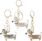 [ECSiNG] 3PCS Dachshund Dog Pendant Keychain Shiny Rhinestones Key Ring Charm Key Fob Backpack Ornament Decorative Accessories Surprise Present for Women Men