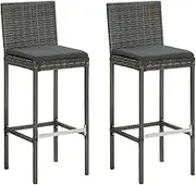 VRAXO Garden Bar Stools with Cushions 2 pcs Grey Poly Rattan -11.4KG,313436
