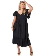 [Pink Dusk] Girlz Broderie Midi Dress in Black