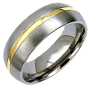 Plain TITANIUM Matte RING BAND with Gold Plated Stripe, size 11 - in Gift Box!