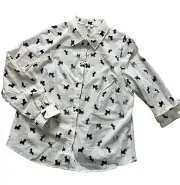 Talbots Button Up Shirt Top Womens Sz. L Petite Scottie Scottish Terrier