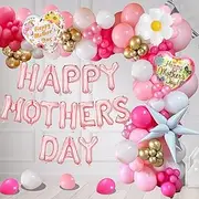Chris.W 134Pcs Happy Mother's Day Balloons Set, Pink Latex Balloons, Mother's Day Banner Decorations, Star Flowers Balloons for Party