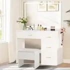 Girls Vanity Set with Drawers Mirror Lights & Stool – Desk for Makeup & Hair