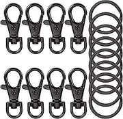16Pcs Swivel Clasps Lanyard Snap Hook Metal Key Rings Key Chain Clip Hooks Set Women Lanyard Lobster Claw Clasps for Keychain Jewelry Crafts DIY, Black