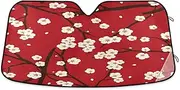 White Plum Blossom Flower Car Windshield Sun Shades Auto Sun Visor Protector Foldable Car Sunscreen Heat Shield Cover Keeps Your Vehicle Cool 55 x 27.6 inch Plant Red
