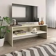 White Sonoma Oak TV Stand Media Table - 100cm Modern Entertainment Center, Living Room Furniture & Storage Cabinets for Consoles, Engineered Wood Shelf