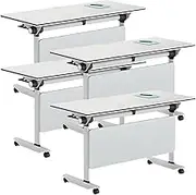 YVYKFZD Folding Conference Table, Mobile Flip Top Training Table, Rolling Seminar Meeting Table with Locking Wheels, White Rectangular Conference Room Table(4PCS,62.9"x19.6"x29.5")