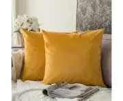 Velvet Decorative Cushion Cover – Soft Throw Pillowcase for Sofa, Living Room, Bedroom, 40x40cm Yellow Orange Pair of Cushions