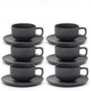 salt&pepper Hue Tea Cups & Saucers 200mL - Set of 6 - Black - House Warming Gifts Teacups