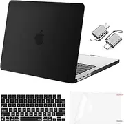 MOSISO Compatible with MacBook Pro 14 inch Case 2025-2021 M4 M3 M1 M2 A3112 A3185 A3401 A2992 A2918 A2779 A2442, Plastic Hard Shell&Keyboard Cover&Screen Protector&Type C Adapter 2 Pack, Black