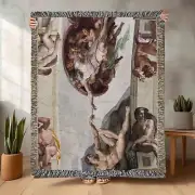 Michelangelo Creation of Adam Cotton Woven Blanket Sistine Chapel Made in USA