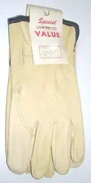Lambert 015 Light Tan Cowhide Leather Gloves Reinforced Finger Black Strap Small