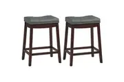 Giantex 2PCs Saddle Bar Stools Nailhead Barstools Seat w/Solid Wood Legs 64cm Brown