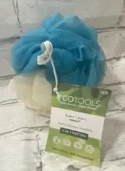 EcoTools Teal Blue and Cream 2-in-1 Netting Bath Pouf Lathering Smoothing