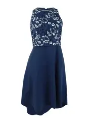 Aidan Mattox Women's Embellished Crepe Dress (4, Navy)