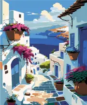 Paint by Numbers Kit for Adults Beginner, Blue Seaside Town Adult Paint by Numbe