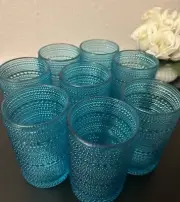 Pottery Barn Jupiter Beaded Tall Drinking Glasses Set/6 Blue 13 Oz New Aqua Blue