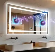 [LUVODI] Bluetooth LED Bathroom Mirror, 1200 x 600 mm Illuminated Wall Mounted Vanity Mirrors Anti-Fog Vanity Mirror Backlit and Front Light, Dimmable 3 Colors, Anti-Fog, Horizontal