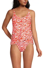 Lands' End Tulip Hem Tankini Top in Orange Mini Tropic Leaves at Nordstrom, Size X-Small